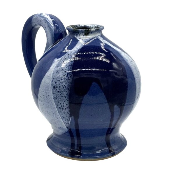 Blue Glazed Art Pottery Pitcher Jug Studio Pottery 5.25" W x 7.25" H - Picture 2 of 6